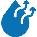 A blue water droplet with two white arrows pointing upward, symbolizing evaporation or vaporization—a key concept in water damage restoration.